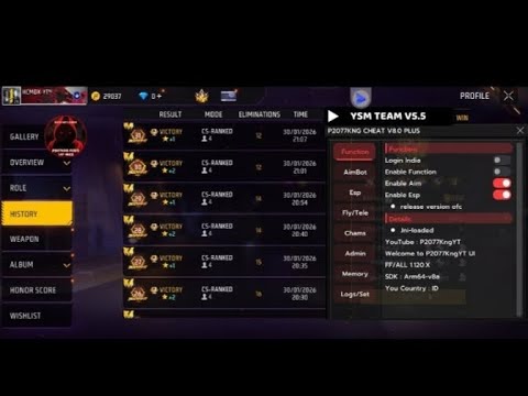 Free Fire 100%ANTIBAN hack p20 v8.0 free fire hack