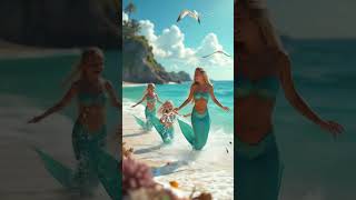 Mother and daughters playing  #mermaid #mermaidlove,  #oceanmagic