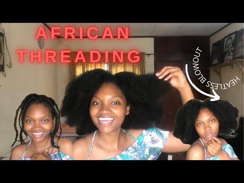 AFRICAN THREADING| Stretch your natural hair with African threading| heatless blowout on 4c hair