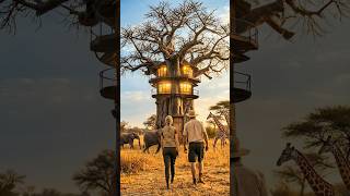 We Built a House Inside a 1000-Year-Old Baobab Tree 🦒 #ASMRBuilding #Shorts #asmr #survivalbase