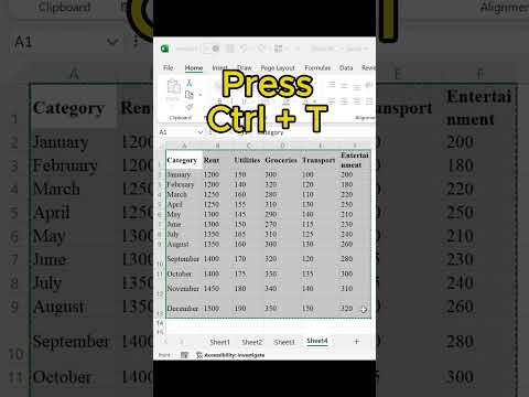 How to Create table in excel | Shortcut key to create table in excel  #shorts #excel