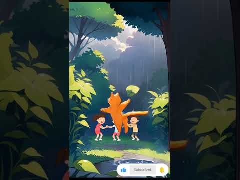 Cute Cat Enjoys Rain with Kids | Relaxing Evening Garden Animation | 3D Cat Shorts #cutepets
