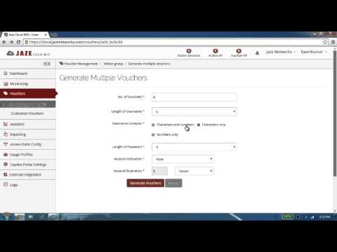 Jaze Cloud Wi-Fi - Generating Multiple Vouchers
