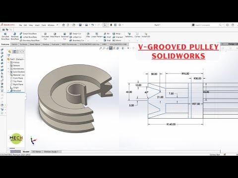 Step-by-Step V-Grooved Pulley Design Tutorial | SolidWorks Revolve Command | MechDesignStudio