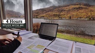 4 HOUR STUDY WITH ME on A RAINY DAY | Background noise, 10 min Break, No music, Study with Merve