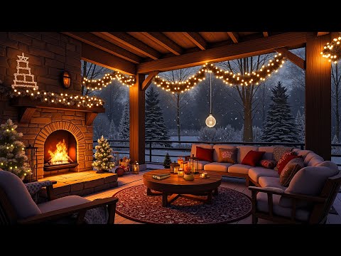 Warm Winter Porch Ambience with Fireplace & Gentle Wind Sounds ❄️