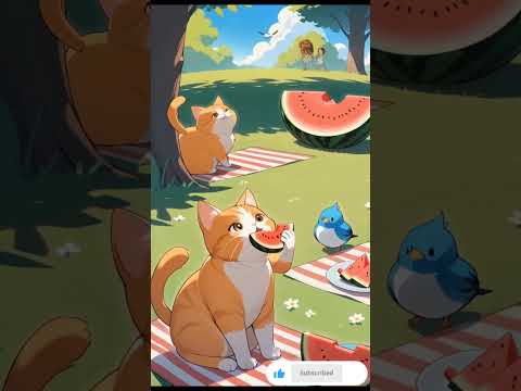 Cute Cat Eats Watermelon in Park 🍉 | Funny Cat Video 2025 | Relaxing Animal Shorts