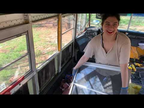 Skoolie build #10 front door, LED lights, pulling out windows