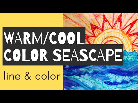 Easy Art: How to Warm Colors/Cool Colors Seascape Watercolor + Crayon Resist