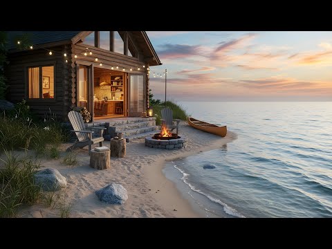 Summer at the Beach | Crackling Fire & Ocean Wave Sounds | Sleep, Relax, Study, Focus
