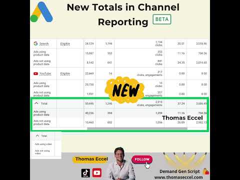 New PMax Channel Reporting "Total" Overview for Shopping & Video Ads #googleads #ppc #pmax #ads
