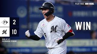 7月7日(火) vs北海道日本ハムファイターズ ゲームハイライト