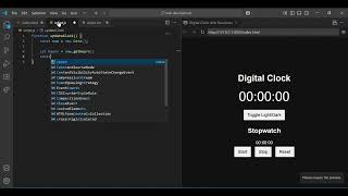 Digital clock with stopwatch time-zone light dark toggle AMPM