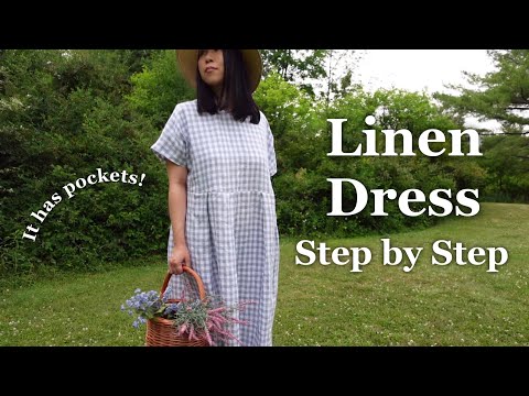 Linen Dress DIY【Free Pattern +Easy Draft】Step by Step Guide for Beginner /back opening /Skirt Pleats