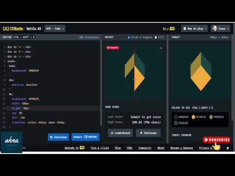 Learn css by practicing | css battle challenge #19 cube