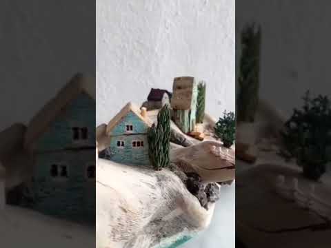 Cozy mini village. Driftwood decor idea. Rustic style