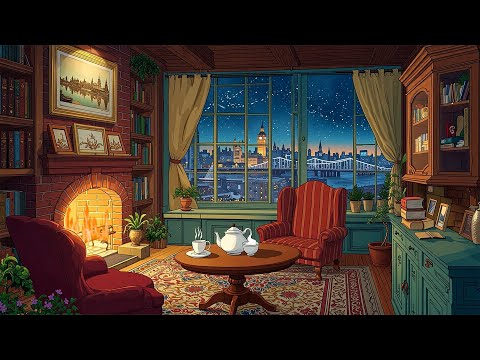 calm night in cozy manor with Disney Oldies Playing in Another Room for relax (fireplace sounds)