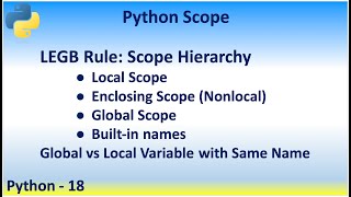 Python 18 Python Scope, LEGB Rule Scope Hierarchy, Global vs Local Variable with Same Name nonlocal