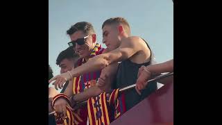 Barcelona Celebrates Historic Treble in the Streets! 🔥 #barcelona  #FootballViral #viscabarca
