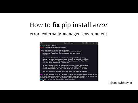 How to fix error: externally-managed-environment (pip install error) [codewithtaylor]