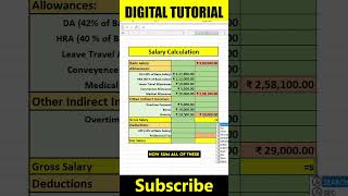 Mastering Salary Calculation in Excel: Basic Salary, Allowances & Deductions  @digitaltutorial425