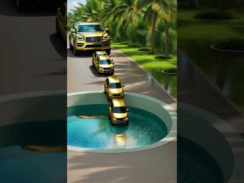 # 4🚗 BIG Car Pushes Small Cars into DEEP Water Pit! 🌊💥