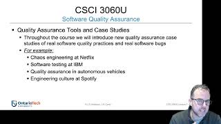 Introduction to Software Quality Assurance (CSCI 3060U Lecture 1)