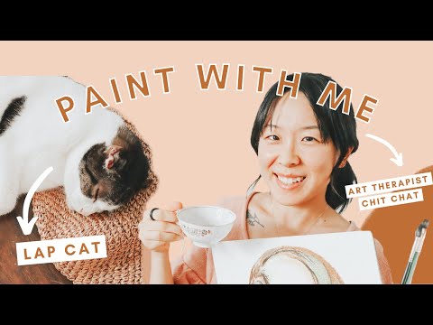 Relax and Paint With Me Using Watercolor and Oil Pastels  (ft. my cute cat 🐈😻)