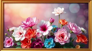 A Touch of Vintage Calm | 4K Flowers in Golden Frame | Silent Background