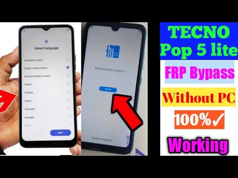 Tecno Pop 5 lite FRP Bypass without PC ••••