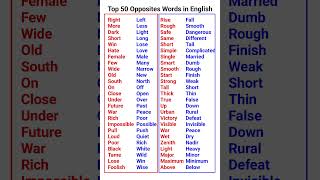 Too 50 opposite words in English #dailyenglish #englishlanguage #spokenenglish