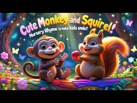 Cute Monkey and Squirrel | Nursery Rhyme to Make Kids Smile! 🤩🌴🐒🐿🌴😍 #viralvideo #nurseryrhymes