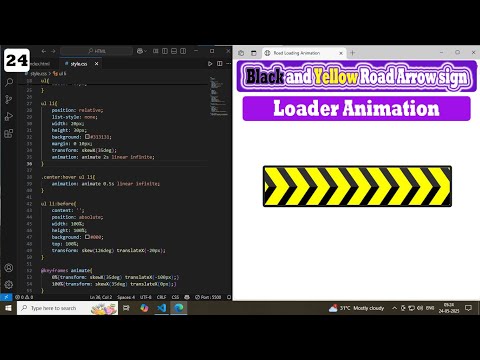 Black and Yellow Road Arrow sign Loading Animation using Css || Css tutorial for Beginners