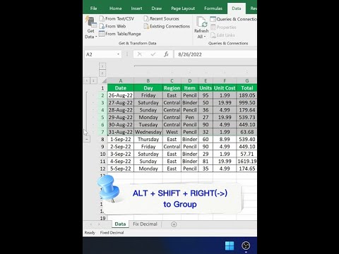 Excel Shortcut - Group and Ungroup Rows and Columns