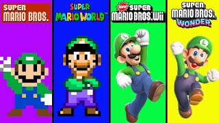 Evolution of Luigi Winning Levels in Super Mario Bros Games 2D Graphics (1985-2024)