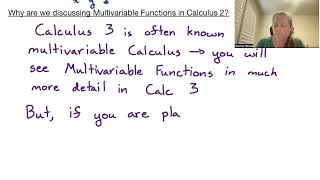 Calculus 2, Section 12.3, part 1: Intro to Multivariable Functions
