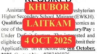KHUBOR LAITKAM 4/10/2025 #ShillongJobs #MeghalayaVacancy #JobAlertIndia #NortheastJobs