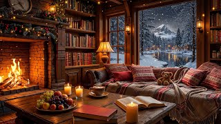 Warm Fireplace in a Cozy Winter Cabin & Smooth Jazz Music 🔥 Unwind with Gentle Snowfall Sounds