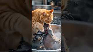 🐱😂 Funny AI Animation – Cat vs Pigeon | The Cooking Battle!#foryou #shortvideo #cat #pigeon