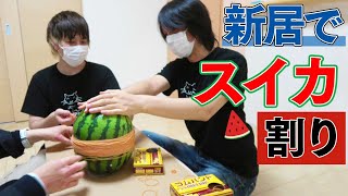 [Big Accident] I moved to a new house, so I tried breaking a watermelon with a rubber band RTA!! ...