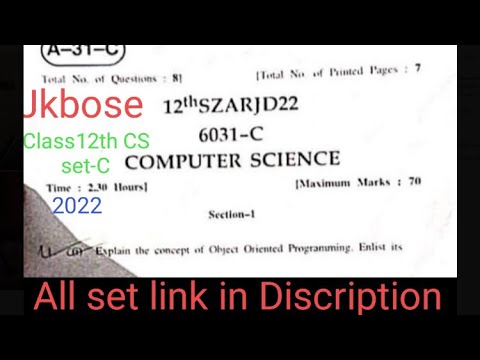 Jkbose class 12th Computer science paper set-C 2022 (summer zone ) #jkbose #class12thcomputerscience