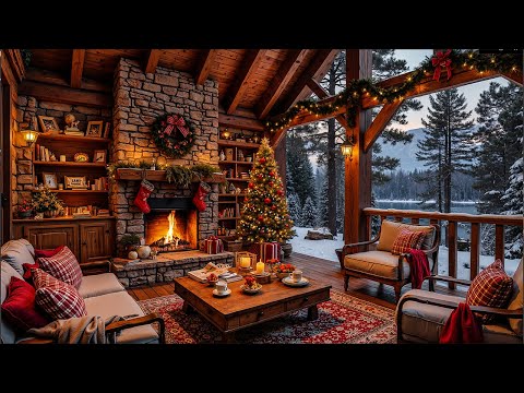 Soft Snowfall by the Fireplace ❄️Relaxing Winter Jazz Music & Cozy Porch Ambience for Work and Sleep