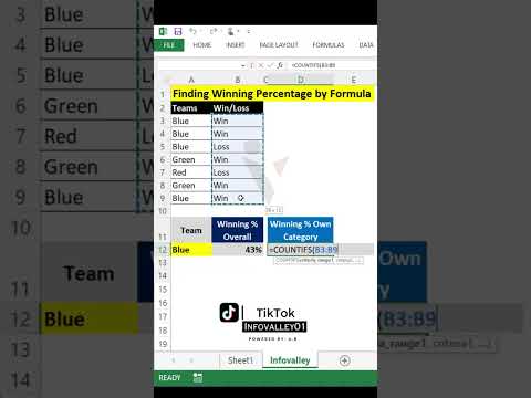 How to find winning Percentage by Formula in excel