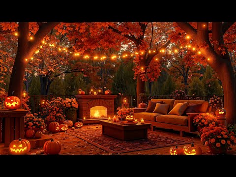 Quiet Fall Night Ambience 🌙🍂 Rain Sounds on the Porch & Warm Fireplace for a Cozy Mood