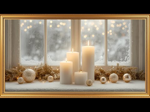 Elegant Christmas Candle Still Life – 4K Frame TV Art Screensaver | Cozy Winter Window Ambience
