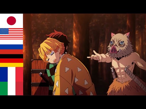 Voices of Tanjiro, Zenitsu and Inosuke in 6 different languages | Kimetsu no Yaiba Multilanguage