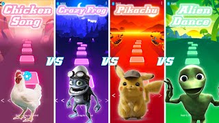 Chicken Song vs Crazy Frog Axel F vs Pika Pika Pikachu vs Dame Tu Cosita Green Alien - Tiles Hop