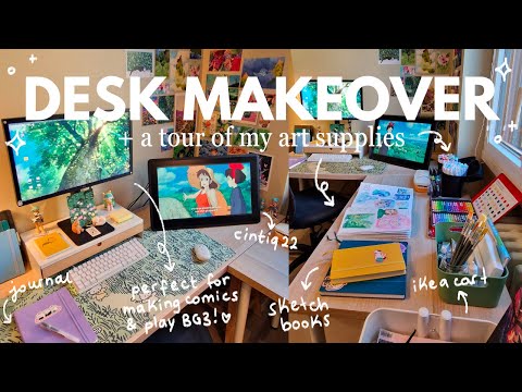 home office makeover ✿⋆˙ art supplies + minimal & cozy desk setup