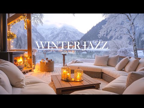 Cozy Winter Porch by the Lakeside ❄️ Relaxing Jazz & Crackling Fireplace Ambience 4K