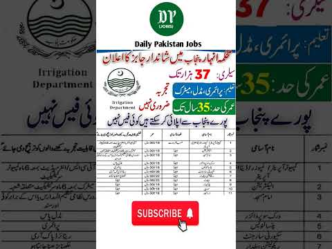 Irrigation Department Punjab Jobs 2025 | Salary 37000 | No Experience Required | Apply Now